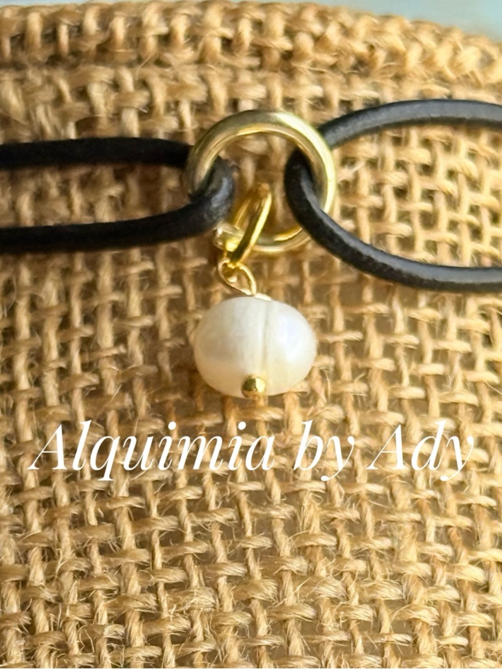 MINIMAL BAROQUE + Gold & Black Leather Pearl Pendant Necklace